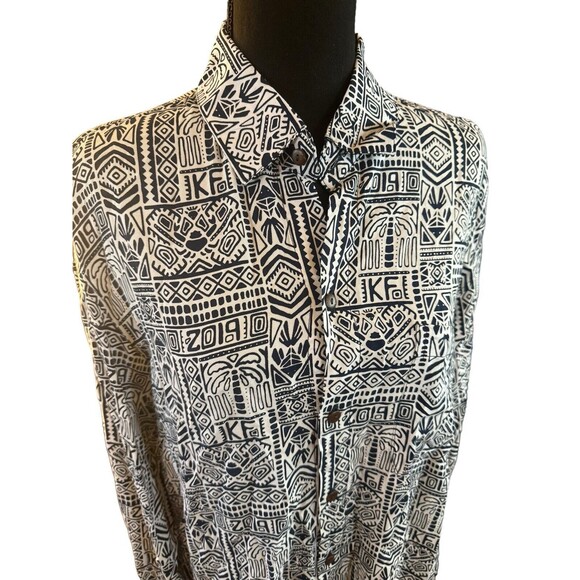 Kenny Flowers Hawaiian Shirt Rayon Limited Edition Palm Batik Blue Men's XL 2019 - Picture 3 of 12